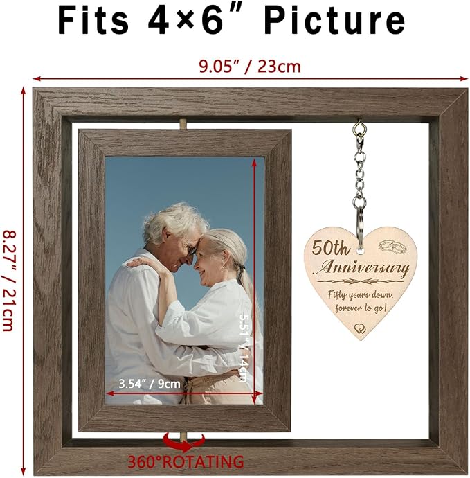 EYITUPC 50th Wedding Anniversary Picture Frame Gifts, 50th Anniversary Frame for Couple Parents (Display Two 4x6)