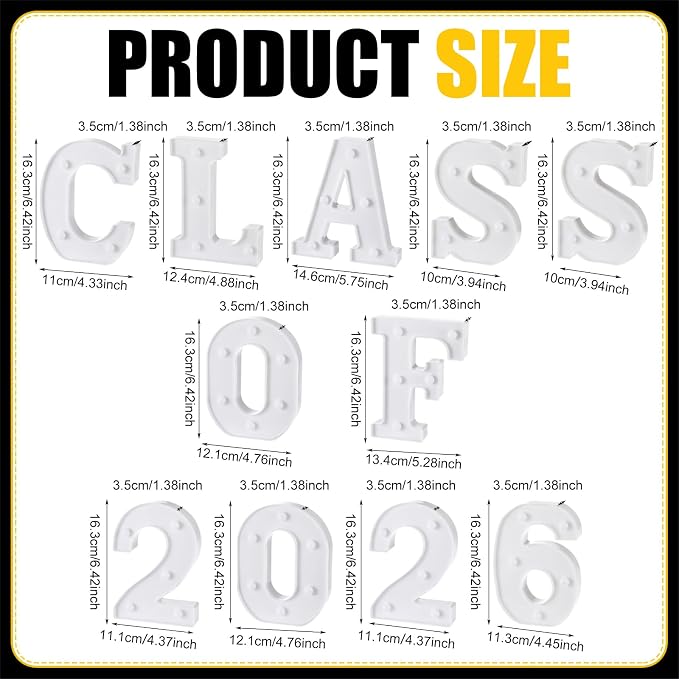 Honoson 11 Pcs Graduation Decorations Class of 2026 Lights up Sign Grad Party Table Decorations for 2026 Preschool High School College Table Centerpieces Decor Party Supplies