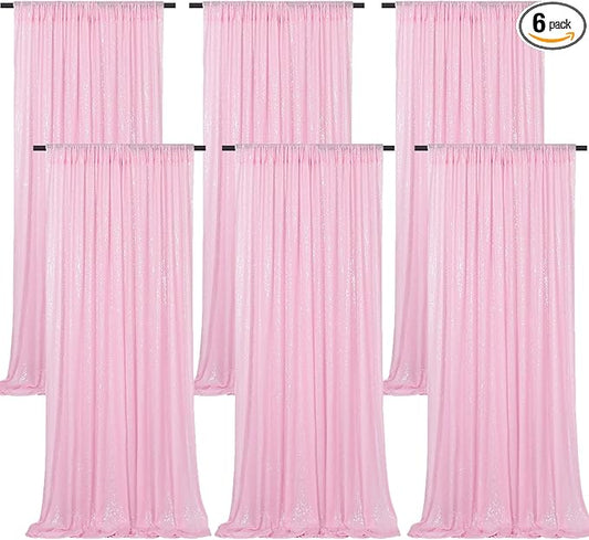 B-COOL Pink Sequin Backdrop Curtain 6 Panels 2ftx8ft Curtain Drapes Glitter Fabric for Wedding Birthday Baby Shower Sweetheart Party Decorations