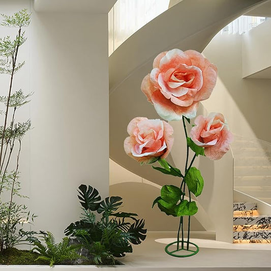 Giant Artificial Flower 3PCS 3D Realistic Waterproof Fake Flowers Durable Easy Maintenance Perfect for Home Garden Weddings Events Christmas Graduation Party Decorations (3PCS-Roses-Champagne)
