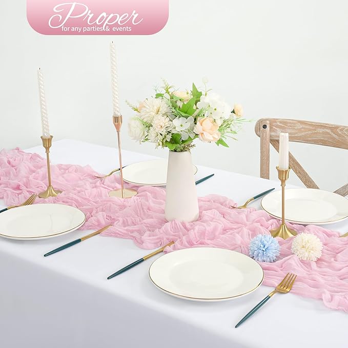 10 Pack Light Pink Cheesecloth Table Runner 10FT Boho Romantic Gauze Table Runner 20 x 120 Inch Rustic Sheer Runner for Wedding Party Bridal Shower Thanksgiving Christmas Decoration