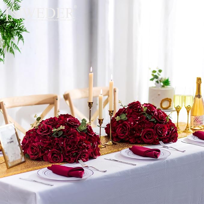 Red Roses Flowers Balls for Centerpieces: 2 PCS 15.7" Diam Flower Centerpieces for Tables in Wedding Reception Decorations Arrangement for Party Celebration Planners