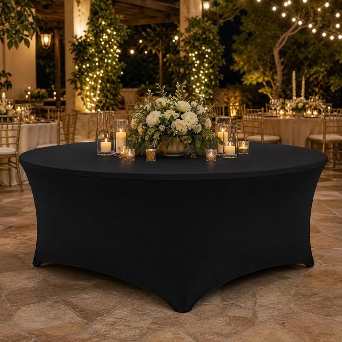 Round Table Covers - 6 Pack 72x30 Inch Table Cloth - Black Fitted Stretch Spandex Round Tablecloth for Party, Exhibition, Wedding, Event, Banquet