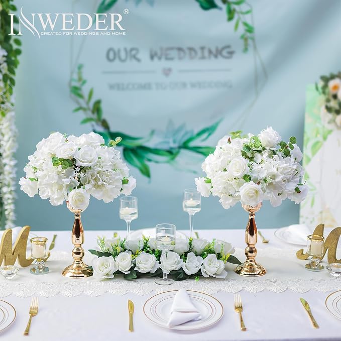White Flowers Balls for Centerpieces: 10 PCS 14.2" Diam Flower Centerpieces for Tables in Wedding Reception Decorations Arrangement for Party Celebration Planners