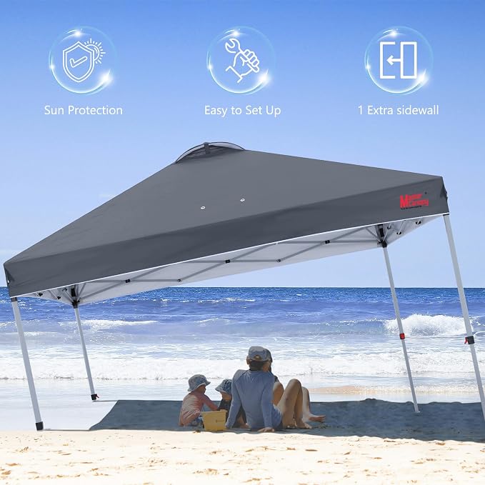 MASTERCANOPY 8x8 Pop Up Canopy Tent with 1 Sidewall, 1 Person Setup Instant Shelter, Outdoor Portable Beach Canopy, 1 Roller Bag, 4 Sandbags, 4 Ropes, 8 Stakes (8x8, Dark Grey)