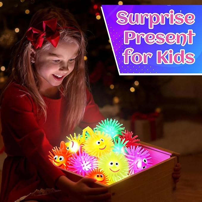 24PCS Light Up Balls for Kids 3.4 inch Puffer Bouncy LED Ball Flashing Sensory Glow in The Dark Toys Bulk Party Favors for Easter Basket Gifts Classroom Stuffer Sprizes Pinata Fillers
