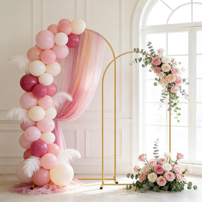 Gold Arch Backdrop Stand Set of 2(7.2FT/6FT),Wedding Arch Backdrop Stand,Balloon Arch Stand Metal Frame for Birthday Wedding Baby Shower Party Garland Ceremony Decor