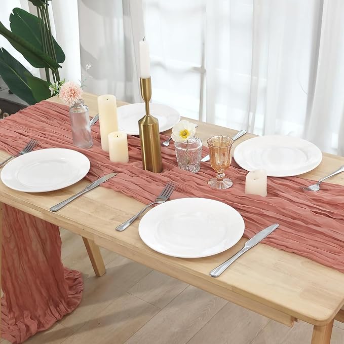 Dusty Pink Cheesecloth Table Runner 120 Inch 10FT Cheese Cloth Fabric Runners 1 Pack for Wedding Decoration, Baby Shower, Boho Decor