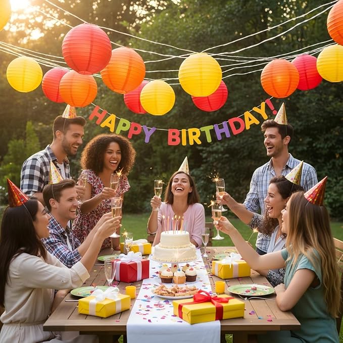 Red Orange and Yellow Peach Paper Lanterns (12 Pack) - Hanging Paper Lanterns for Firefighter Thanksgiving Birthday Party Decoration