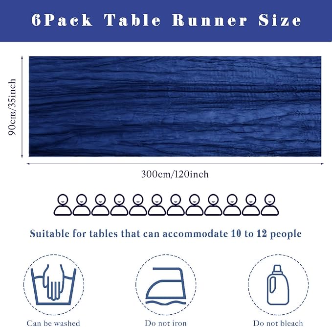 6 Pieces Royal Blue Cheesecloth Table Runner 10FT Pink Runner for Tables Gauze Fabric Boho 35 x 120 Inches Long Table Runner Decoration Rustic Sheer Runner for Wedding Baby Birthday Party Royal Blue