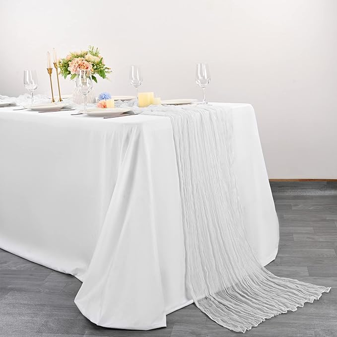 10 Pcs White Cheesecloth Table Runner 10FT, Gauze Cheese Cloth for Wedding Reception Rustic Sheer Bridal Shower Birthday Party Boho Table Decoration, Romantic Wedding Runner