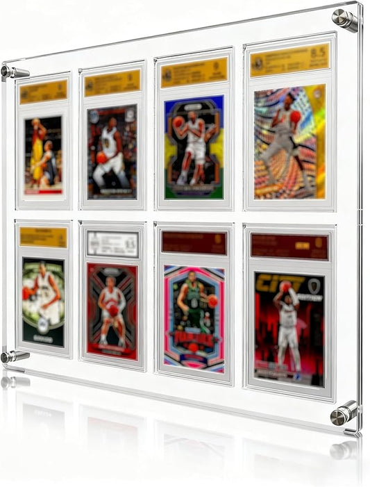 Acrylic Graded Card Display Case – 8 PSA Slab Display Frame for Graded Sports Cards & Pokemon Slabs, Wall Mount or Desktop Holder, Clear Dustproof Acrylic PSA Card Display Case