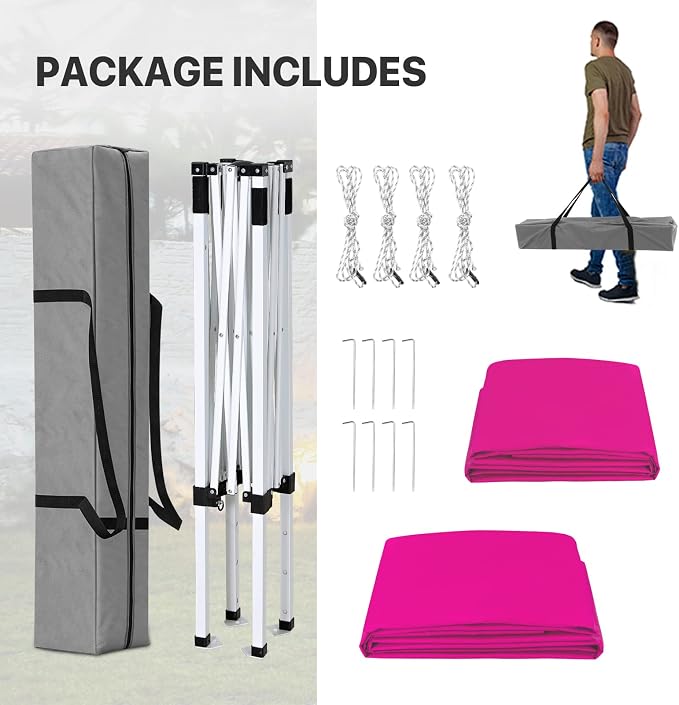COOS BAY 5x5 Pop Up Canopy Tent with Side Wall, Easy Setup Portable Sun Shelter with Carry Bag, Outdoor Shade for Beach, Camping, Sports & Backyard, Pink