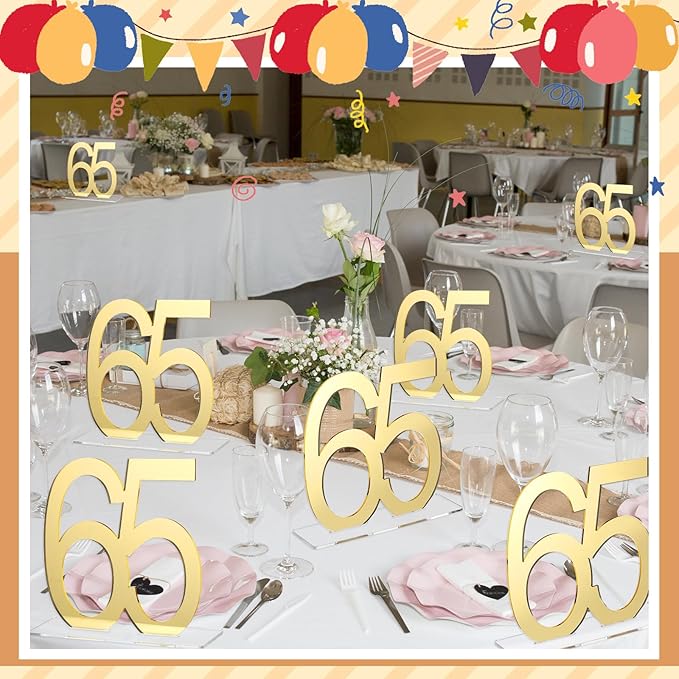 Threehoney Mirror Gold 65th Birthday Decorations for Men and Women Acrylic Anniversary Decorations Table Numbers Centerpieces for Birthday Party