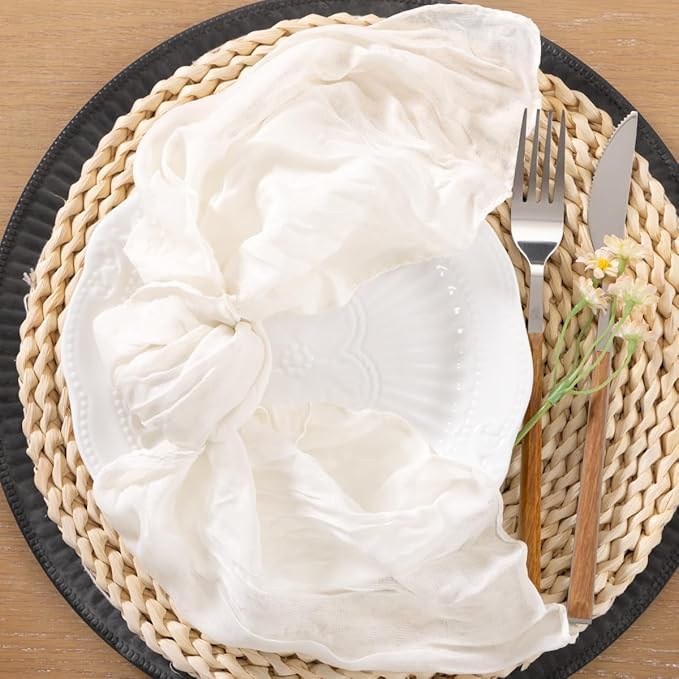 25pcs Ivory White Cheesecloth Napkins Mother‘s Day Spring Washable Boho Rustic Gauze Table Cloth Napkins Bulk 21x21 Inches for Wedding Party Bridal Baby Shower Birthday Table Decor