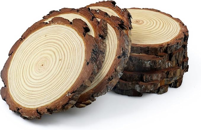 Natural Wood Slices for Centerpieces, Rustic Round Wooden Discs, 6-7 Inch, 10 Pack, Wedding Event Table Decor