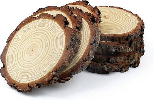 Natural Wood Slices for Centerpieces, Rustic Round Wooden Discs, 6-7 Inch, 10 Pack, Wedding Event Table Decor