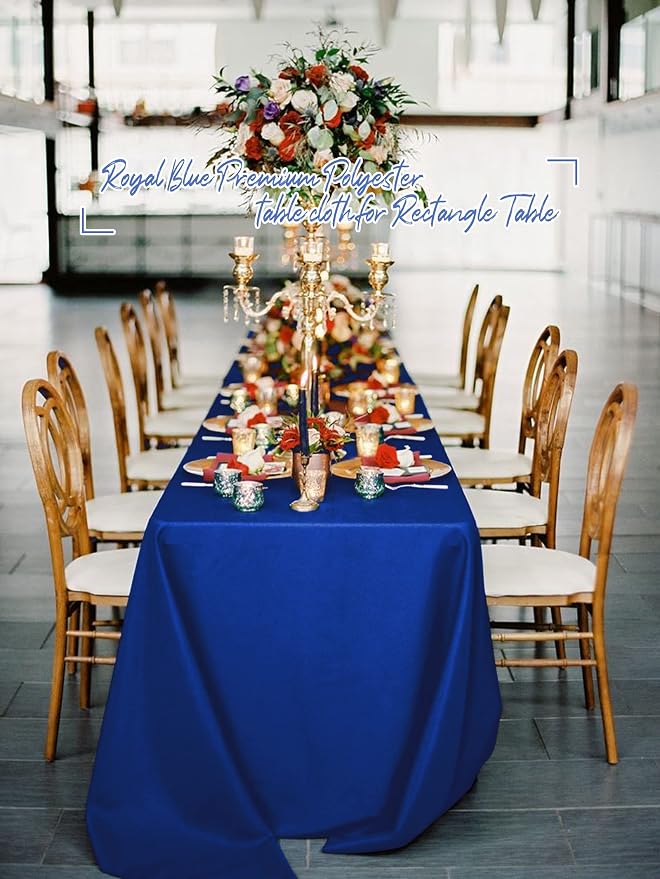 Pesonlook 10Pack Royal Blue Polyester Tablecloths, 60 x 102 Inch for 6ft Rectangle Tables Polyester Table Cover Washable Table Cloth for Wedding Reception Banquet Party