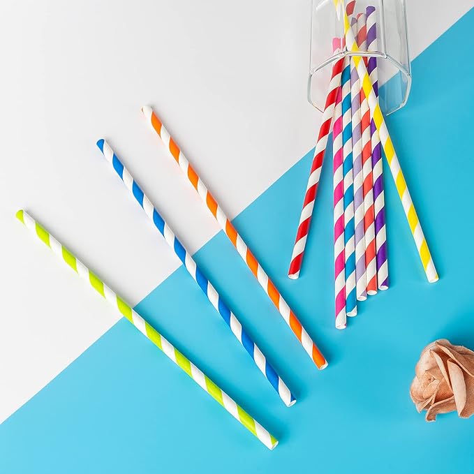 PakTalk 100 Pack Pink Paper Straws for Drinking, Disposable and Biodegradable, Food Grade 4-Layer Eco-Friendly Straws for Birthdays, Weddings, Baby Showers (0.24" x 7.75")