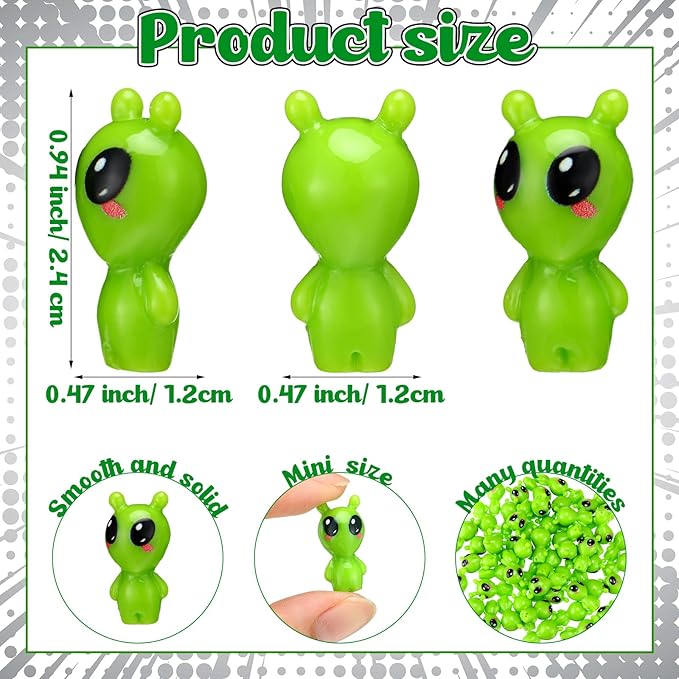 VioraWhite 50 Pcs Resin Mini Alien Figures Bulk Tiny Alien Figurine to Hide and Seek Green Small Little UFO Sci-fi Space Party Gifts for Miniature Landscape Space Birthday Party Goodie Bags Fillers