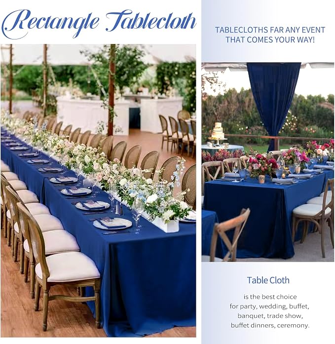 12 Pack Polyester Tablecloth -60 x 126 Inch Navy Blue Table Cloth for 8 Feet Rectangle Tables, Stain and Wrinkle Resistant Washable Fabric Table Cover for Wedding Party Banquet Restaurant Kitchen