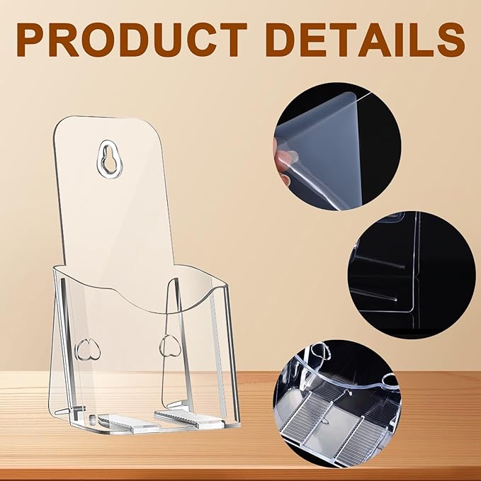 20 Pieces Acrylic Brochure Holder,4 x 7.9 Inches Brochure Display Stand,Clear Literature Holder with Hanging Hole, Desktop Storage for Brochure,Magazine,Map,Booklets,Leaflet, transparent