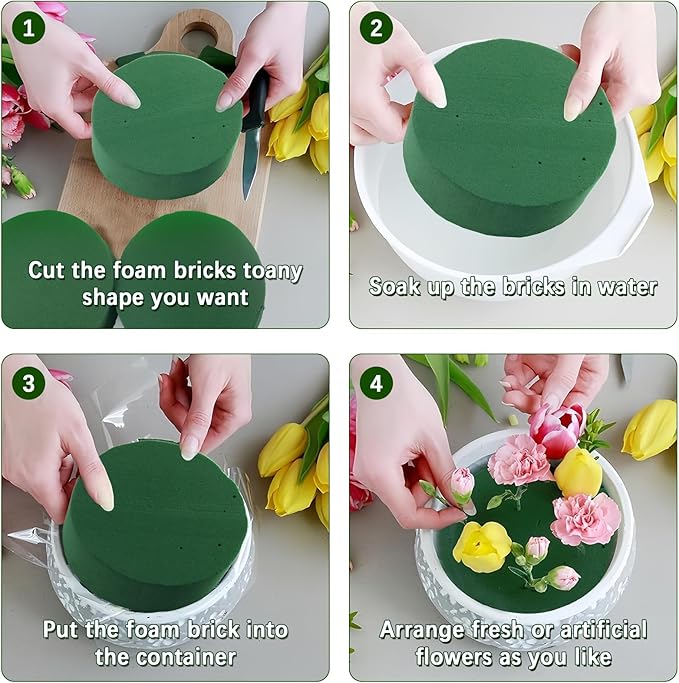 24 Pcs Round Floral Foam, Green Dry & Wet Green Flower Foam, Florist Plant Foam Block for Wedding, Artificial Aisle Flowers, Party Decoration, Fresh Flowers Arrangements(3.94 x 1.57inch)