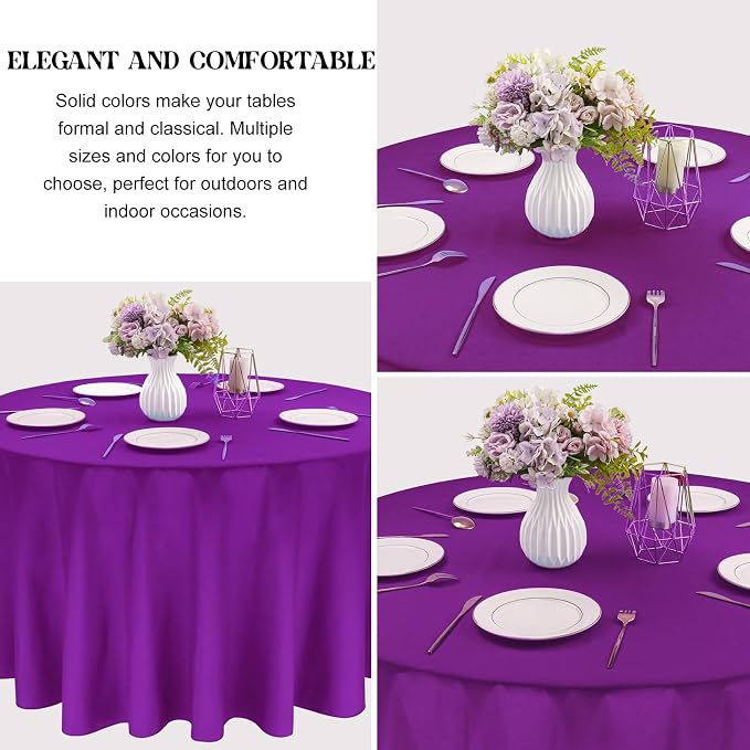 4 Pack Round Tablecloth 90 Inch Purple Polyester Washable Fabric Table Covers for Wedding Dining Table Buffet Parties Banquet Decor