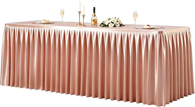 1 Pack Dusty Rose Satin Tablecloths Rectangle 4FT, Glitter Spandex Fitted Stretch Table Covers Wrinkle-Free Floor Length Shimmer Table Skirt for Weddings Parties Baby Shower Banquets Vendor Events