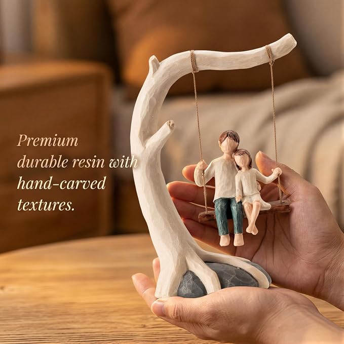 Father and Daughter Swing Statue, 9.2" Hand-Painted Resin Figurine Sculpted Home Decor, Dad Gifts from Daughter for Father's Day, Birthday, Desktop Shelf Decoration, Sentimental Gifts for office