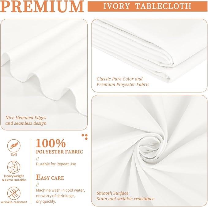 Showgeous 4 Pack Ivory Rectangle Tablecloth 90 x 156 Inch, Wrinkle Resistant Washable Polyester Table Cloth for Dining Table, Wedding, Party, Buffet, Outdoor