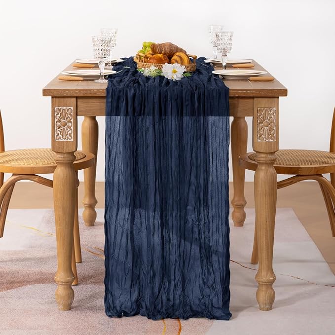 MLMC 2 Pack Navy Blue Table Runner 10ft Rustic Summer Cheesecloth Table Runner Gauze Cheese Cloth Centerpiece Decororations 35x120 Inches for Wedding Baby Shower Outdoor Picninc Decor