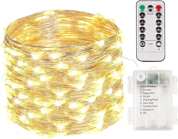 100 LED Fairy Lights Battery Operated with Remote, 33FT Waterproof Twinkle Lights with Timer & 8 Modes, Fairy String Lights Outdoor Indoor for Bedroom Classroom DIY Christmas Decor (Warm White)