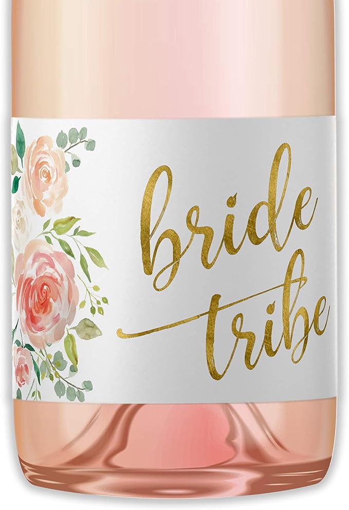 BRIDE TRIBE Mini Champagne Bottle Labels ● SET of 12 ● Bachelorette Party Mini Wine Label, Bride Squad Wine Labels, Bridal Shower Mini Champagne Labels, BUBBLY for My Bride Tribe WATERPROOF M612-BT-12