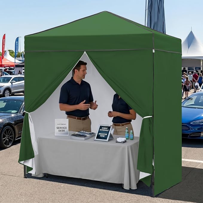 EAGLE PEAK 6x4 Instant Pop Up Canopy Tent with 4 Side Wall Panels, Straight Leg Sun Shelter, Portable Canopy with Carry Bag for Camping, Beach & Sports, Green