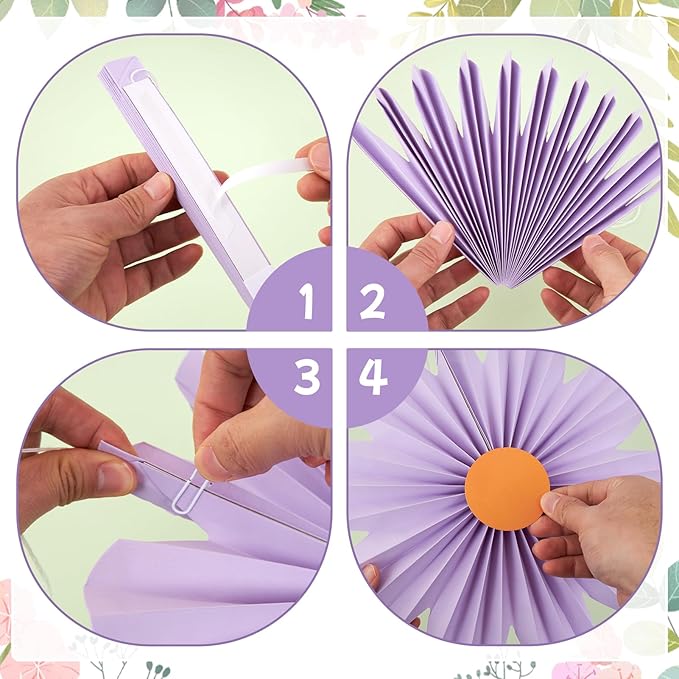 Paper Jazz Colorful Party Decorations with Daisy Paper Flower,Rainbow Birthday Decorations-9pcs Tissue Mexican Decor for Home Backdrop Garden Birthday Party Wall Hanging Fan for Spring Party