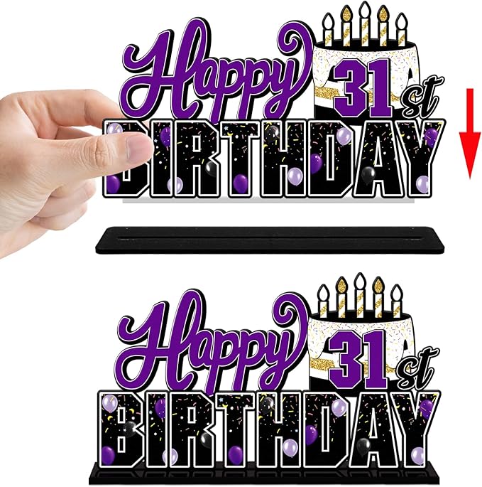 LINGTEER Happy 31st Birthday Purple Acrylic Table Topper Centerpieces Set - Cheers to 31 Years Old Birthday 31st Bday Party Gift Decorations.