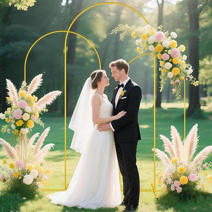 Metal Arch Backdrop Stand and Cover Set of 3 (7.2FT, 6.6FT, 6FT) Balloon Wedding Arches with Backdrops Covers Spandex Chiara Backdrop Stands for Parties Brown Arch Stand Cover for Birthday