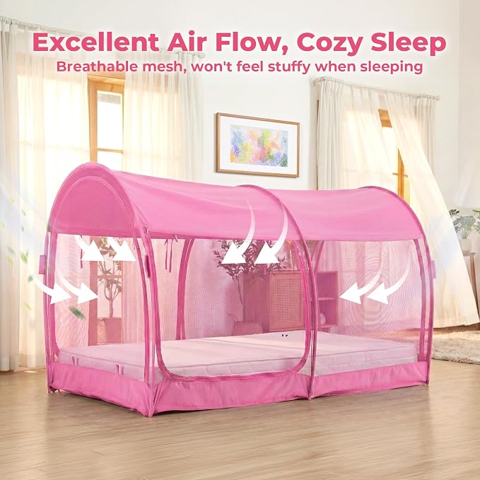 LEEDOR® Bed Tent Dream Tent Bed Canopy Shelter Cabin Sleeping Tent Indoor Pop Up Privacy Warm Breathable Mosquito Mesh Twin/Full/Queen for Kids and Adult (Mattress Not Included)
