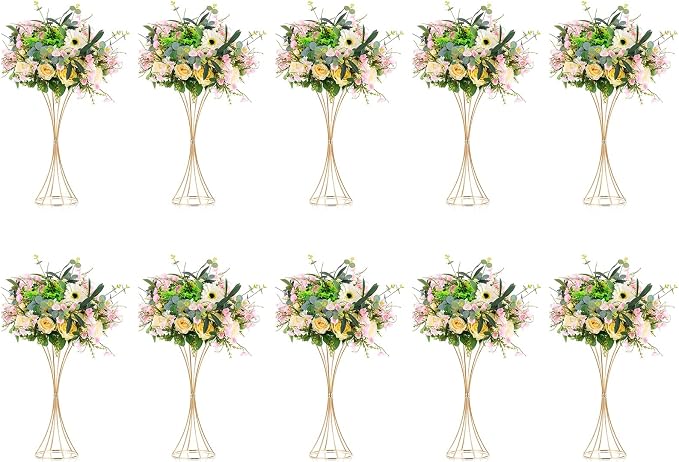NUPTIO 10 Pcs Gold Centerpieces for Table, 19.7in Tall Metal Flower Trumpet Vase, Gold Vases for Centerpieces, Artificial Flower Display Rack for Birthday Party Dinner Event Hotel Home Decor