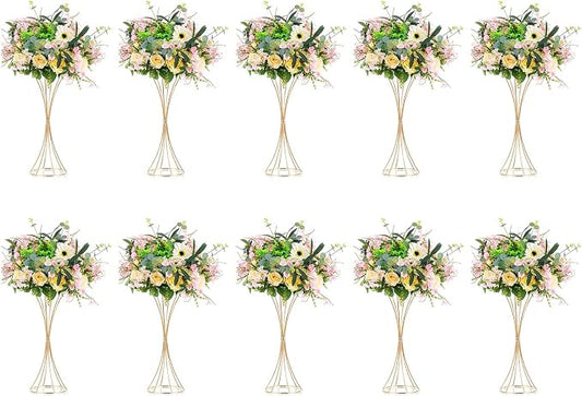 NUPTIO 10 Pcs Gold Centerpieces for Table, 19.7in Tall Metal Flower Trumpet Vase, Gold Vases for Centerpieces, Artificial Flower Display Rack for Birthday Party Dinner Event Hotel Home Decor