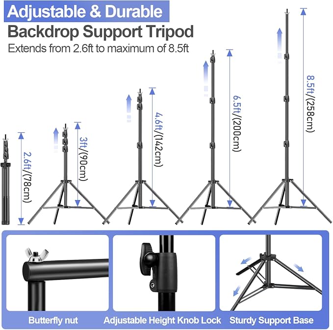 EMART 8.5x10ft Green Screen Backdrop Kit with 6x9ft Polyester Backdrop(Black/White/Green), Adjustable Photography Background Support System for Studio Photography, Parties, Wedding, Video Shooting | Adjustable Background Stand with Black/White/Green Sc...