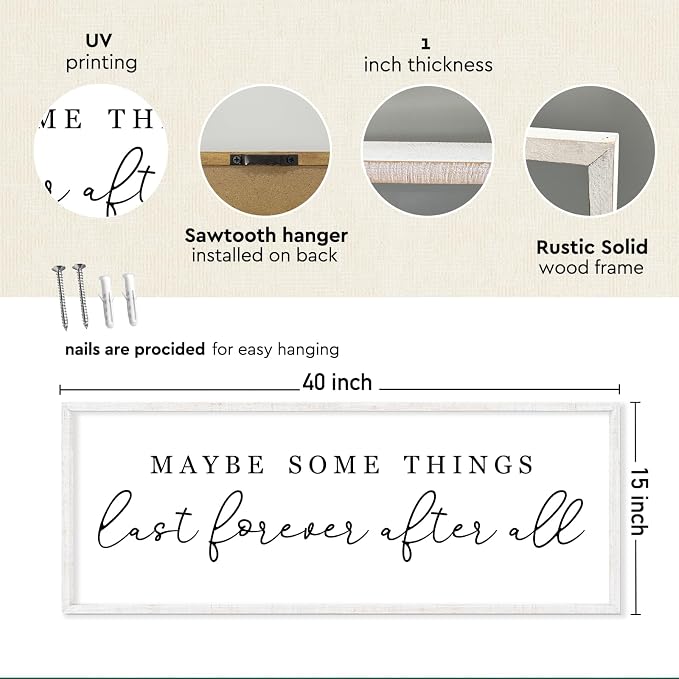 Maybe Some Things Last Forever After All Sign Bedroom Wall Decor Above Bed | 40x15 White Rustic Wood Frame, Farmhouse Romantic Wall Art, Master Bedroom Decor, Wedding Idea for Couples, Ready to Hang