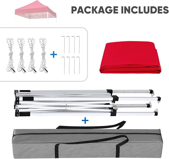 COOS BAY 5x5 Pop Up Canopy Tent, Portable Lightweight Sun Shelter with Carry Bag, Easy Setup Outdoor Canopy for Beach, Camping, Sports & Backyard Shade, Red