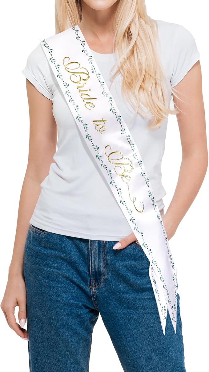 Embroidered Bride to Be Sash Double-Layer Satin Sash with Green Trim Bridal Shower Hen Night Bachelorette Party Accessories