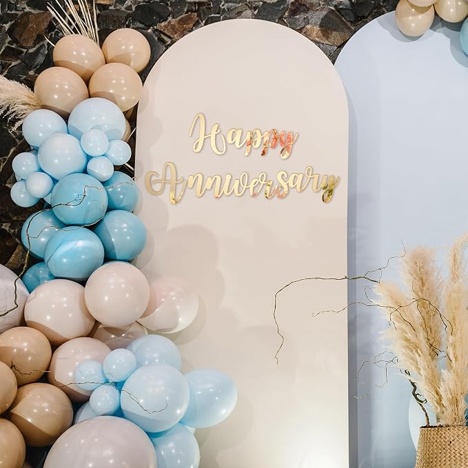 Frienda Happy Anniversary Sign Gold Mirror Acrylic Backdrop Decal Sign for Wedding Anniversary Birthday Party Decoration, Peel off The Acrylic Film