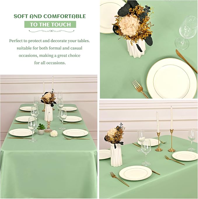 Showgeous 4 Pack Sage Green Rectangle Tablecloth 60 x 126 Inch, Wrinkle & Stain Resistant, Perfect for 6ft & 8ft Tables, Wedding, Banquet, Everyday Use