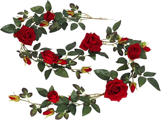RECUTMS 6FT Artificial Red Rose Garland Fake Rose Ivy Vine with Greenery Foliage Hanging Flower Vine for Wedding Arch, Table, Home, Garden, Birthday, Valentine’s Day Party Decoration (Red)