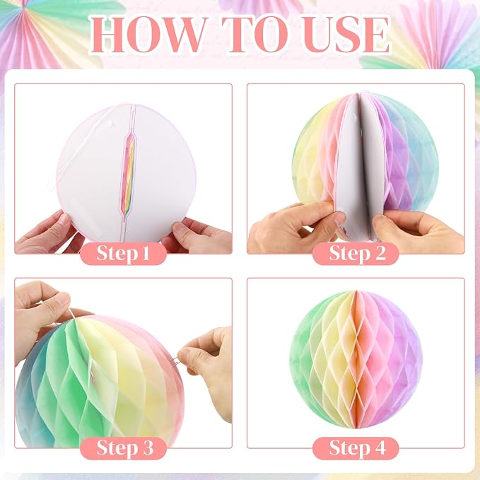 Pastel Birthday Decorations，Macaron Happy Birthday Banner， Pastel Honeycomb Balls, Flower Swirls, Garland, Hanging Paper Fans Decoration for Easter Party