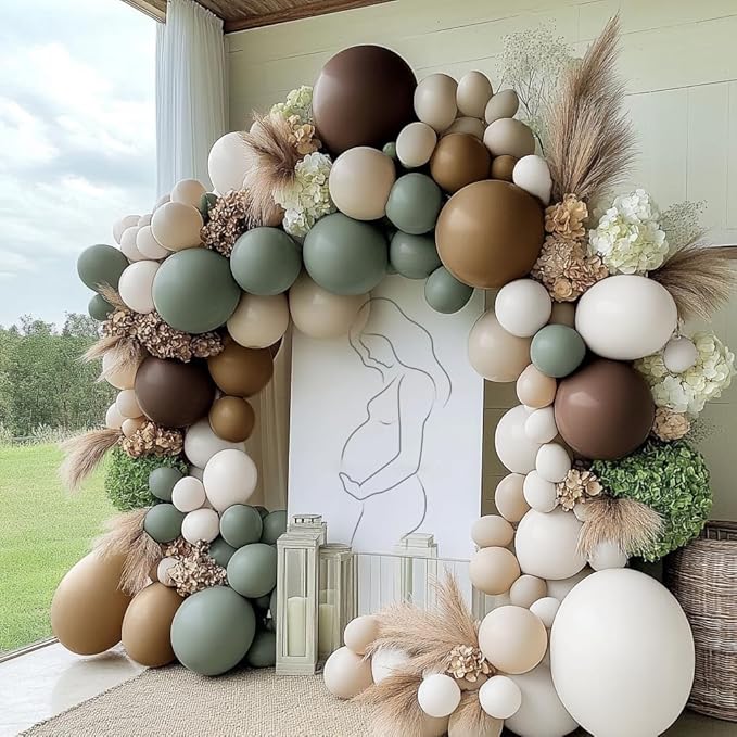 Dusty Green Nude Balloon Arch Double Stuffed Sage Green Brown Beige White Sand Cream Balloon Garland Kit for Neutral Baby Shower Birthday Wedding Woodland Wild One Fall Dinosaur Party Decor